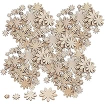Wooden Flower Craft Shapes - 100 Piece Mixed Size Wood Cutouts For DIY Wedding Decor