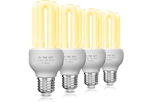 BrightArk 4 Pack Energy Saving Light Bulbs, 11W CFL Low Energy Light Bulbs E27 ES Screw in 11W=60W, Warm White 2700K 3U CFL Compact Fluorescent Stick Bulbs, Non-Dimmable