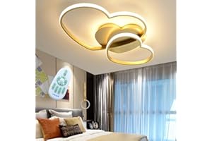 GHY LED Deckenleuchte Modern Liebe Herz Design Deckenlampe Warme Romantische Dimmbar Mit Fernbedienung Kronleuchter Acryl Schirm Deckenlicht Wohnzimmerlampe Esszimmer Schlafzimmer Küchen Flur Lampen,Gold