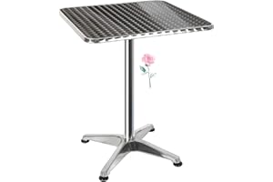 HUOLE Table de Bar 2 en 1-Table Basse carrée en Aluminium pour extérieur,70/110cm, Plateau en Acier Inoxydable, pour Bar, bistrot, Maison, Jardin, Restaurant-Table de réceptio (carré)