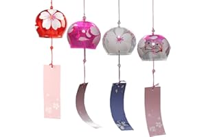 Falytemow - Campane a vento giapponesi romantiche campanelle a vento in vetro realizzato a mano, in stile giapponese, per regalo di compleanno, per interni o esterni, 4 pezzi, viola, rosso e cremisi)