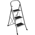 SONGMICS Step Ladder, 3-Step Ladder, Folding Ladder, Safety Lock, Space-Saving Storage, Holds up to 150 kg, Dove Grey GSL003GY01