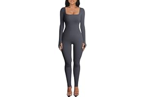 Litthing Women Yoga Jumpsuits Ribbed Knit Long Sleeve Square Neck Bodycon Jumpsuit Ladies Workout Outfits One-Piece Sports Suit Sportswear…