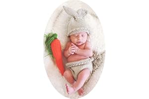 Xanewza Pâques Nouveau-Né Tenues de Photographie Bébé Crochet Tricoté Accessoires Photoshooting Set Costume Lapin pour Bébé Garçon Fille Cap + Short + Carotte
