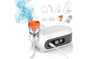 BIAOQINBO Nebulisateur Portable pour Adultes et Enfants, Nebulisateur à Ultrasons à Compresseur Silencieux Inhalateur avec Affichage Numérique e Minuterie Aerosol Bebe avec 2 Masques et Embout Buccal (Gris)