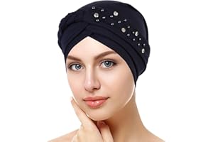 GENERISCH 2024 Chemo, berretto da donna con elegante borchie strass applicazioni, berretto lungo Slouch Chemo copricapo musulmano turbante cappello da donna casual tinta unita