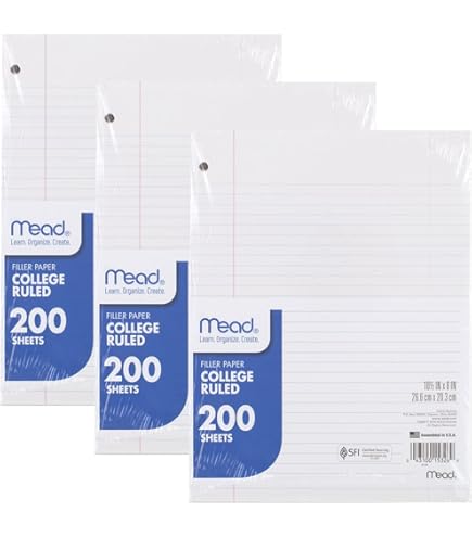 thumbnail image 2 of Mead College Ruled Filler Paper - 200 Sheets, 3-Hole Punched For Binders 2 of 11
