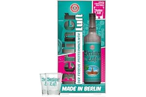 ‎BERLINER LUFT Berliner Luft Geschenkset | Kultiger Pfefferminzlikör inkl. 2 Shot-Gläser | Frisch, klar & aromatisch | Vegan & glutenfrei | Made in Berlin | 18% Vol. | 0,7 L