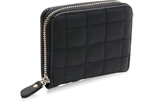 FuninCrea Ladies Purse Wallet, PU Leather Purse with Multiple Card Slots and Compartments, Lady Credit Card Holder with Zipper, Solid Color Wallet with Embroidery Pattern for Women, Girls(Black)