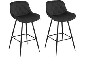 EUGAD Taburetes Altos de Cocina, Set de 2 Taburetes Barra Bar con Respaldo, Sillas Altas para Cocina Isla Bistro, Terciopelo, Negro