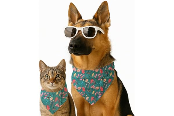 Dog & Cat Bandana with Collar, Adjustable Pet Scarf, Gift for Dog & Cat Lovers, S-M-L Sizes (Enchanted Jungle, S)