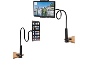 CLMCL Gooseneck Tablet Holder,Adjustable Tablet Holder Mount,Cell Phone Holder,Cell Phone Stand,Tablet Stand,Long Arm Bed Desk Bracket for cell phones and tablets 4-11 Inches Device (Black)