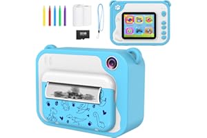 USHINING Caméra Enfants à Impression Instantanée, 2,4 Pouces 1080P écran Appareil Photo Numérique pour Enfants, 32GB SD Carte, Stylo 5 Couleurs, Cadeaux pour Garçon et Fille (P81 Bleu)