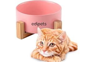 Edipets, Comedero Perro Gato, 400, 800 y 1900 ml, Cerámica, Individual y Doble, Soporte de Bambú Antideslizante, Pequeño Mediano y Grande, 5 Colores (Simple Pequeño, Rosa)