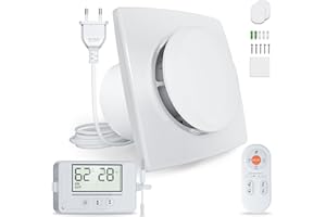 SBONNI Ventilador de baño con sensor de temperatura y control remoto, cuadrado