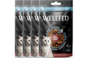 PET-INTEREST LOVE IN ACTION Wellfed Duck CAT F.D (Frozen Dried) Ricco in Proteine - Gusto Delizioso - Perfetto per le Ricompense - Confezione da 4 (4 x 24 g) - Snack - 100% Carne Fresca - Senza Zucchero