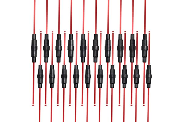 Aiqeer 20 Stycken 32V 20A Svart Inline Glasrör Säkringshållare Set, AGC Glassäkringshållare med 16 AWG Tråd (10 Stycken 5 X 2