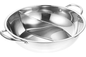 Housoutil Pot De Canard Mandarin Cuiseurs à Fondue Divisés Batterie De Cuisine à Soupe Double Face Poêle De Camping Fondue Chinoise Le Potage Acier Inoxydable Pot De Nouilles 28c Électrique