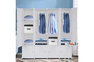 Alightup Armoire Penderie Modulable Portable de Grande Capacité avec Portes Étagère de Etagères Empilables Plastique Rangement Chambre Adultes pour Chaussures Vêtements Jouets Blanc 16 Cubes