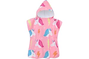 Suffolly Poncho da bagno per bambini, telo da spiaggia per bambini, telo da bagno per bambini, poncho da bagno con cappuccio, mantello da bagno per bambine e ragazzi 6-14 anni, Rosa, 6-13 Anni