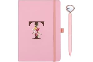 SINEKONG Taccuino Appunti di Viaggio in Pelle PU con Penna Diamante Cuore Rosa Quaderno Scrittura A5 iniziale Diario quaderni per donne ragazza Compleanno Pasqua Festa Della Mamma Regalo per Amica Studenti(T)