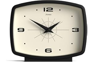 JONES CLOCKS® Film Reloj de Escritorio | Diseño Retro Rectangular | Negro | Estilo Vintage con Acabado Moderno para estantería, Mesa, repisa o mesita de Noche