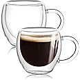 Espresso Cups Set of 2 With Handle,2.5oz Clear Expresso Shots Cup,Espresso Shot Glasses,Double Wall Insulated Espresso Mugs,Tazas de Cafe Expreso,Microwave Dishwasher Safe,Suit for Espresso Machine