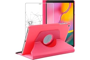 ebestStar - Funda para Samsung Galaxy Tab A 10.1 2019 T510 T515, Carcasa Capa Giratoria, 360 Protectora, Cuero PU Soporte, Rosa + Cristal Templado
