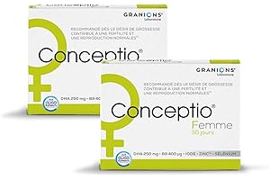 GRANIONS Conceptio Femme, Contribue à la fertilité Féminine, Vit. B9 (Acide Folique), Vit. grp B, Vit. C, Vit. A, Dha, Iode, Zinc, Sélénium, Marque Française, Programme de 60 J