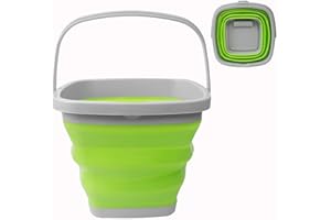 RYHX Cubo Plegable 10 L，Cubo Plegable de Silicona para Limpieza Interior, Camping, Pesca, Viajes, Lavado de Coches(Verde Cuadrado)
