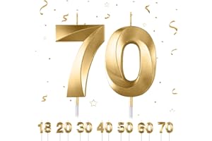 PARTYHAUSY 70th Birthday Candles Numbers 70 Birthday Gold Candles for Cake, 3D Diamond Shape Cake Candles Decorations for Birthday Party Wedding Anniversary Celebration Supplies