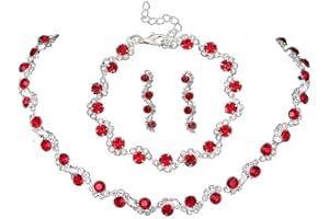 Clataly Bridal Wedding Colorful Crystal Necklace Earrings Bracelet Set Silver bride Necklaces Jewelry Accessories for Women Girls