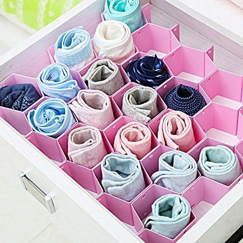 Loti Houseware Honeycomb - Deep Plastic Drawer Organizer Dividers 18 Slotes For Socks Underwear Jewelry Gloves Tights Stockings Ties Arts And crafts,Pink