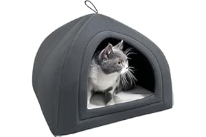 SUHU Lit de Chat Adulte Pliable Fermé Lit Apaisant pour Chat Niche Igloo pour Chat Interieur Anti Stress Panier pour Chien Petit Lit pour Animaux Confortable Coussin Dehoussable Comfy Gris Foncé