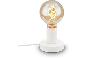 Briloner - Lampada da comodino retrò con interruttore a cavo, attacco E27, max. 10 watt, lampada da scrivania, lampada da tavolo, lampada da ufficio, lampada da lettura, 10x9 cm, bianco