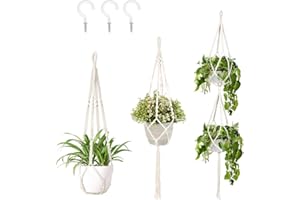 Fayavoo Macrame Plant Hangers Indoor/Outdoor, 3 Pack Wall Hanging Planter Basket Cotton Rope Flower Pot Hangers with 3 Hanging Hooks for Ceiling, Outdoor Garden Home Decor, Natural