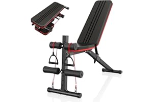 Jupgod Weight Bench, 7 Adjustable Level Exercise Bench with Resistance Band, Folding Fitness Workout Bench for Weight Lifting & Sit Up Abdominal Supine Board Flat Home Gym
