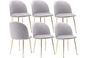 JINPALAY Pack 6 Sillas de Comedor de Terciopelo Sillas Comedor Gris Sillas Cocina Sillas Tapizadas Silla de Salón de Metal Ajustables Piernas Moderna (Gris, 6)