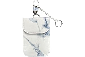 Winmex Faraday Pouch for Car Keys - Marble White & Blue | Signal Blocking Anti Theft RFID Protection for Keyless Entry Keys | PU Leather Case with Keyring for Remote Entry Cars | Gifts for Car Owners