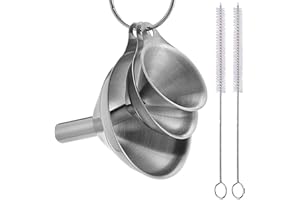 OFAN Stainless Steel Funnel, Set of 3 Small Kitchen Funnels with 2 Brushes for Filling Bottles Liquid Dry Ingredients Powder,for Essentail Oil,Spices,Flask,Durable and Dishwasher Safe