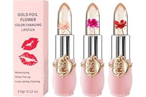 HOPHAT Fleur Gelée Rouge À Lèvres Ensemble Température Magique Changement De Couleur Baume À Lèvres Longue Durée Hydratant Brillant À Lèvres Fleur Gelée Rouge À Lèvres Maquillage Ensemble (3PCS Set A)