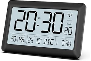 ‎LATEC LATEC Wanduhr Digital, Digitale Wanduhr mit Temperaturanzeige und Feuchtigkeitsanzeige, Funkuhr Digital mit Hintergrundbeleuchtung, Datum, Wochentag, Groß, 20 x 13 x 1,2 cm (mit Batterien)