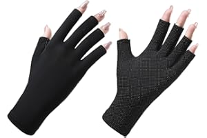 CUTITIUU Guantes de protección UV para uñas,Guantes de protección solar UV para mujer,guantes transpirables de seda de hielo para verano, medio dedo para equitación,UPF50+ protección anti-UV