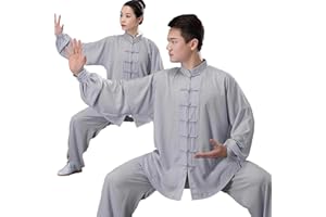 HFCY Cinese Tradizionale Arti Marziali Kung Fu Tai Chi Abbigliamento per Uomini Donne Camicia Manica Lunga Pantaloni Formazione Uniforme Primavera, grigio-L