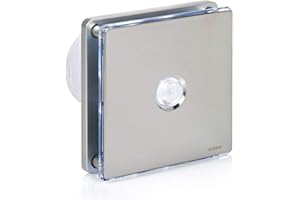 STERR Silver Bathroom Fan 4 inches / 100 mm with LED + PIR - Extractor Fan - Stainless Steel Front - Modern Look - BFS100LP-S - 10 W