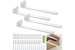 BATONCA Schwimmende Regalhalterungen, 12 Inch, Schwarze Regalhalterung, Robust, Mit Schrauben, 90-Grad-Winkel, Metall-Regalwinkel Und -StÜtzen, Regalträger Mit Modernem Eisen-Finish - Weiß