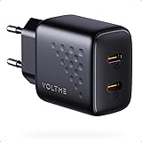 VOLTME Caricatore USB C Multiplo 20W 2-Porte Nero, Caricabatterie da Parete PD3.0 & PPS, Caricatore Compatibile con iPhone 14