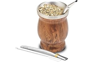 balibetov Mate Argentino - Kit Vaso para Mate de Doble Pared de Acero Inoxidable, Dos Bombillas y cepillo para Limpiar la Bombilla, resistente y elegante (Madera)