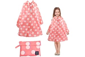 Drwosm Imperméable Enfant Manteau Imperméable Unisex Cape Pluie pour Garçons et Filles Réutilisable Poncho de Pluie EVA Protection contre la pluie Pliable avec Capuche, Boutons et sac de Rangement,XL