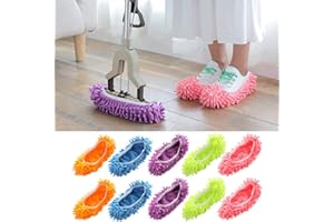 Lseqow Lot de 5 paires (10 pièces) de chaussons à franges pour nettoyage du sol avec tête de serpillère amovible en microfibre, chaussures pour nettoyer les cheveux, outils de nettoyage du sol,